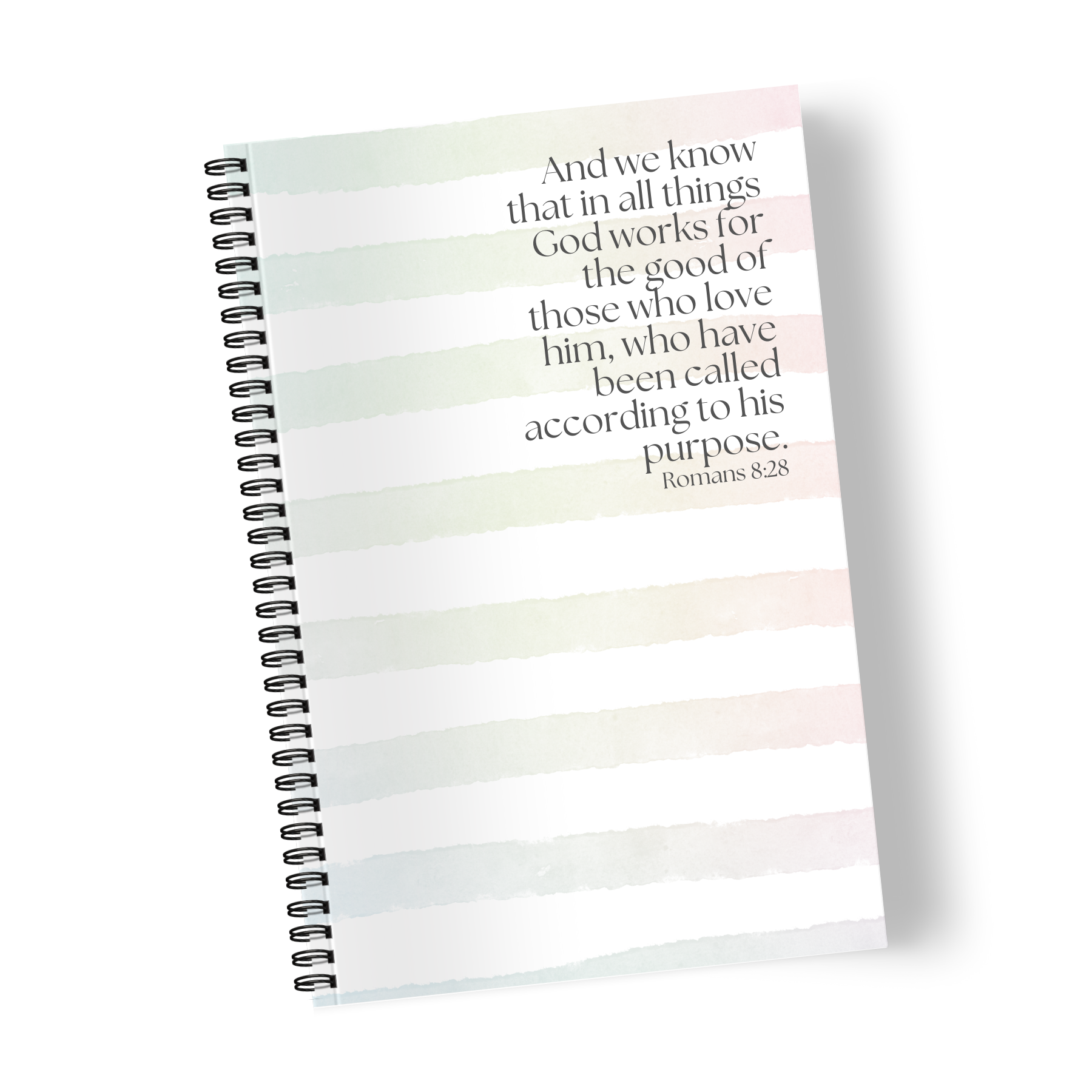 Romans 8:28 Rainbow Stripe Notebook